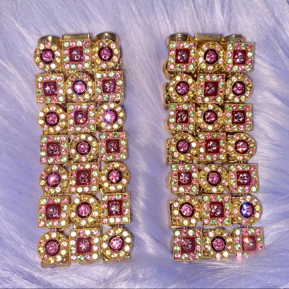 Two Golden Pink Rhinestone Bracelets